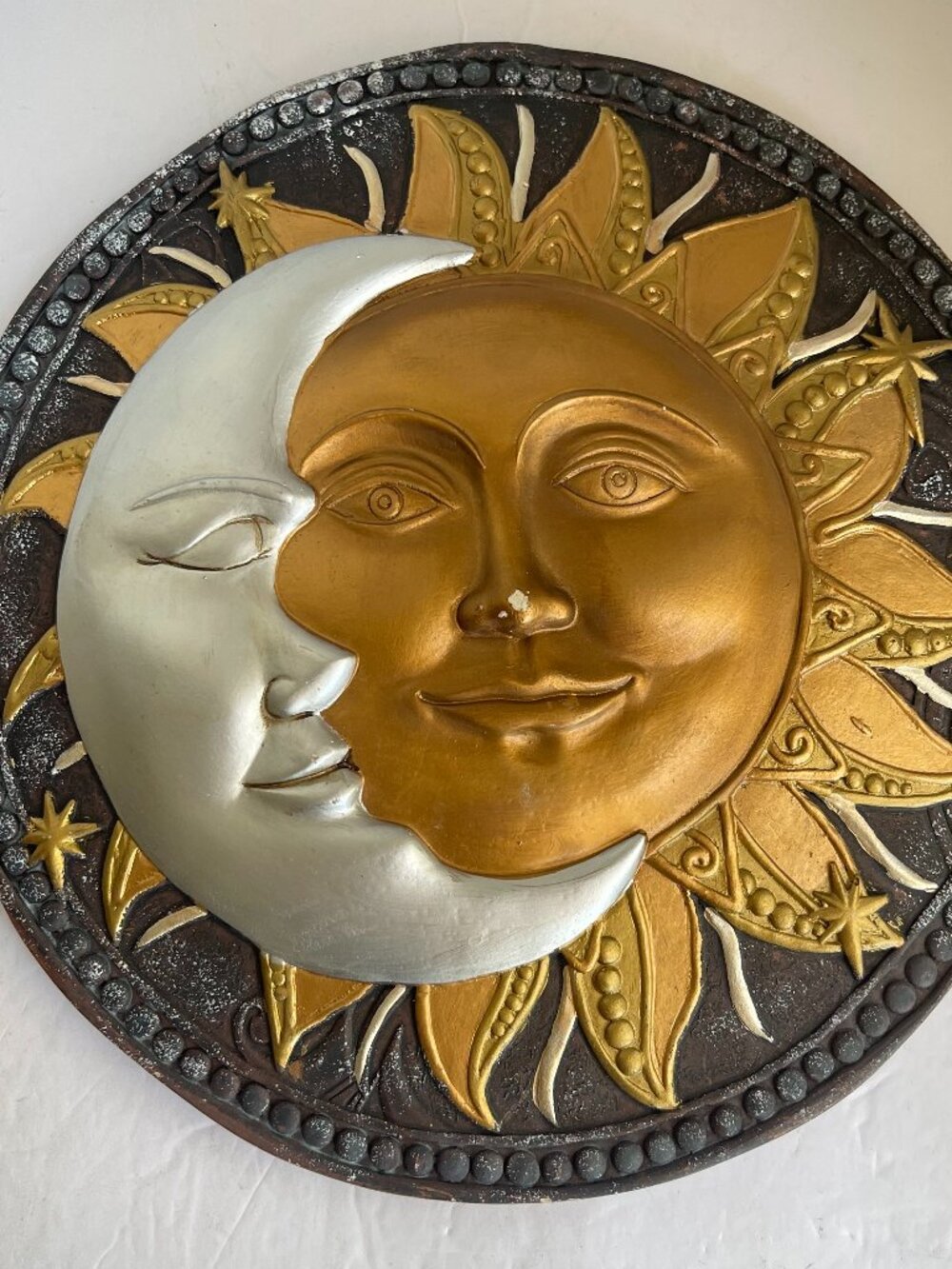 Sun & Moon Celestial Zodiac Astrology Sculpture Wall Art Plaque Ceramic